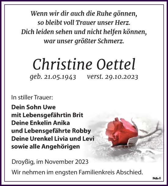 Traueranzeige von Christine Oettel von Trauerkombi Zeitz