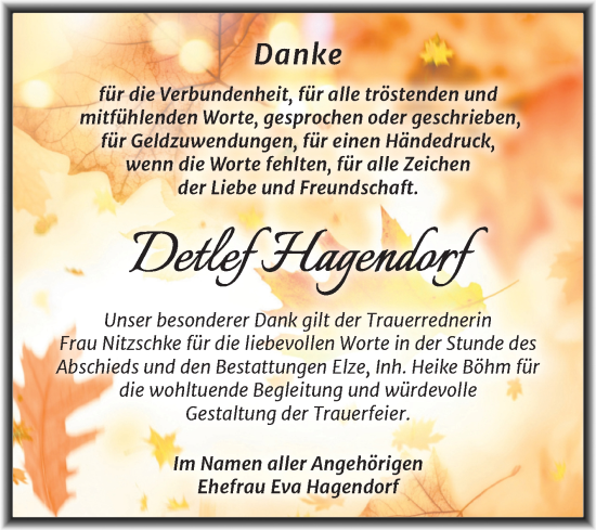 Traueranzeige von Detlef Hagendorf von Trauerkombi Dessau
