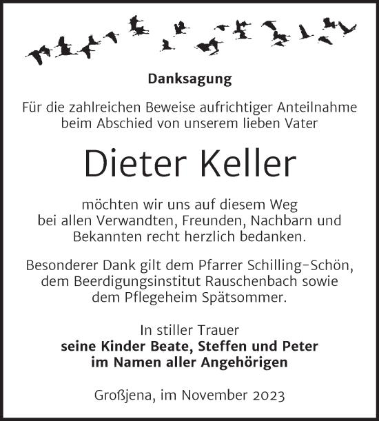 Traueranzeige von Dieter Keller von Naumburger Tageblatt