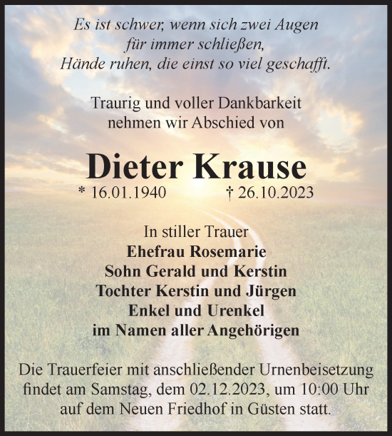 Traueranzeige von Dieter Krause 