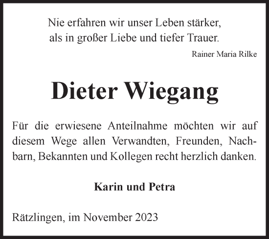 Traueranzeige von Dieter Wiegang von Volksstimme Haldensleben/Wolmirstedt