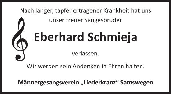 Traueranzeige von Eberhard Schmieja von Volksstimme Haldensleben/Wolmirstedt