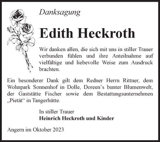 Traueranzeige von Edith Heckroth von Volksstimme Haldensleben/Wolmirstedt