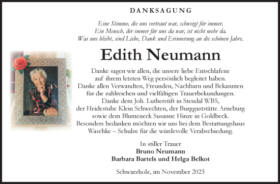 Traueranzeige von Edith Neumann von Volksstimme Altmark Ost