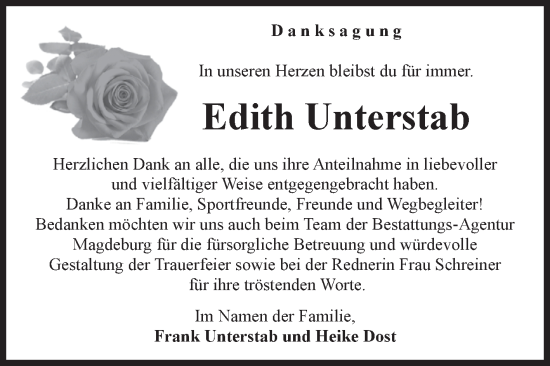 Traueranzeige von Edith Unterstab von Volksstimme Magdeburg