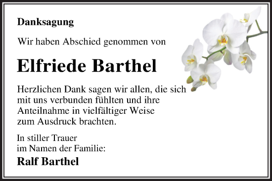 Traueranzeige von Elfriede Barthel von Trauerkombi Wittenberg
