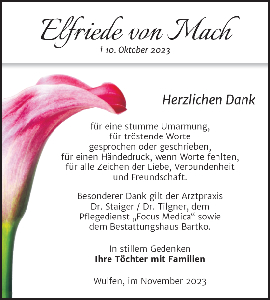 Traueranzeige von Elfriede von Mach von Trauerkombi Köthen