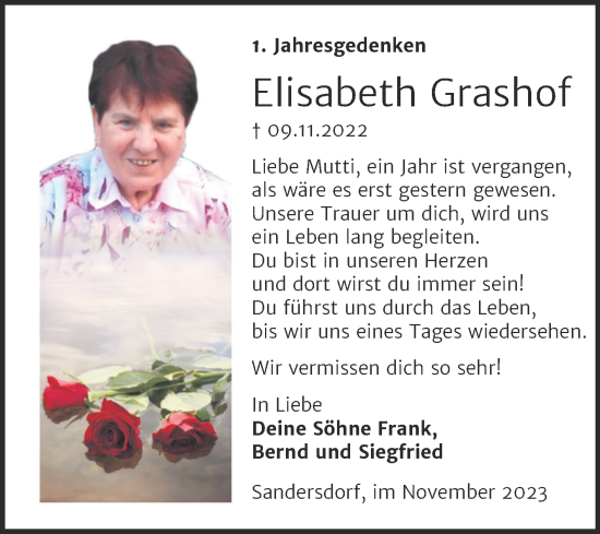 Traueranzeige von Elisabeth Grashof von Trauerkombi Bitterfeld