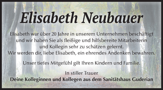 Traueranzeige von Elisabeth Neubauer von Volksstimme Haldensleben/Wolmirstedt