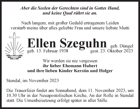 Traueranzeige von Ellen Szeguhn von Volksstimme Altmark Ost