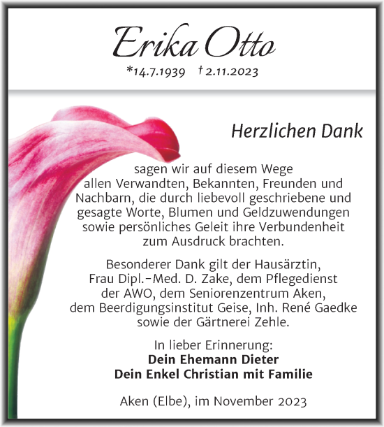 Traueranzeige von Erika Otto von Trauerkombi Köthen