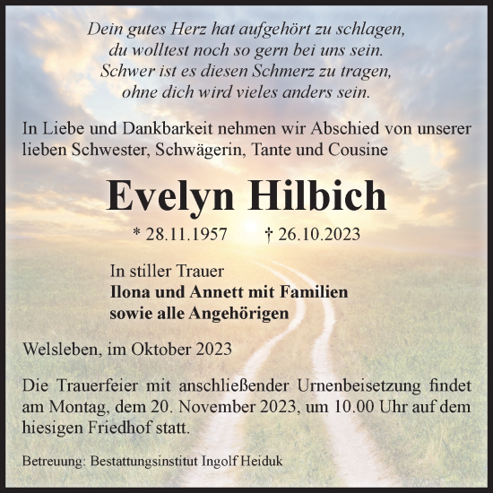 Traueranzeige von Evelyn Hilbich von Volksstimme Schönebeck