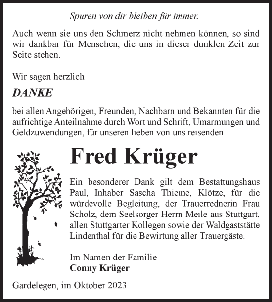 Traueranzeige von Fred Krüger von Volksstimme Altmark West
