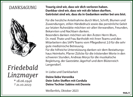 Traueranzeige von Friedebald Linzmayer von Trauerkombi Weißenfels