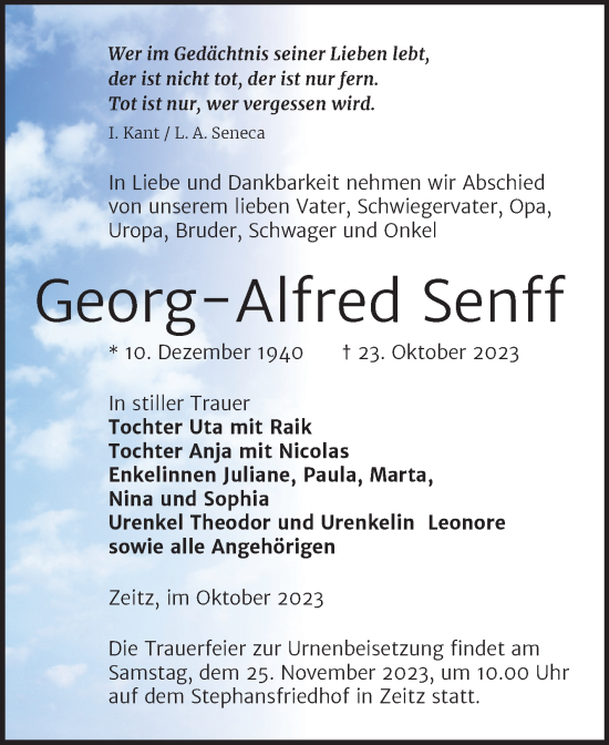 Traueranzeige von Georg-Alfred Senff von Trauerkombi Zeitz