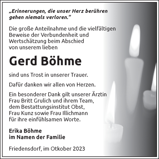 Traueranzeige von Gerd Böhme von Trauerkombi Merseburg