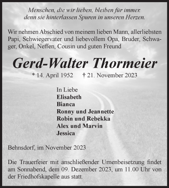 Traueranzeige von Gerd-Walter Thormeier von Volksstimme Haldensleben/Wolmirstedt