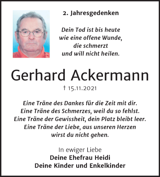 Traueranzeige von Gerhard Ackermann von Trauerkombi Wittenberg