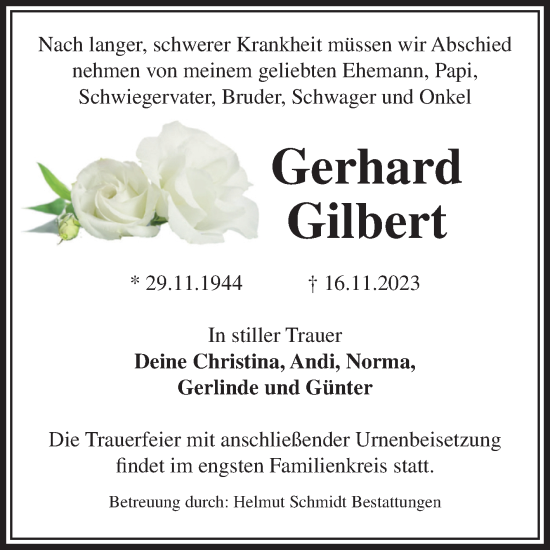 Traueranzeige von Gerhard Gilbert von Volksstimme Magdeburg