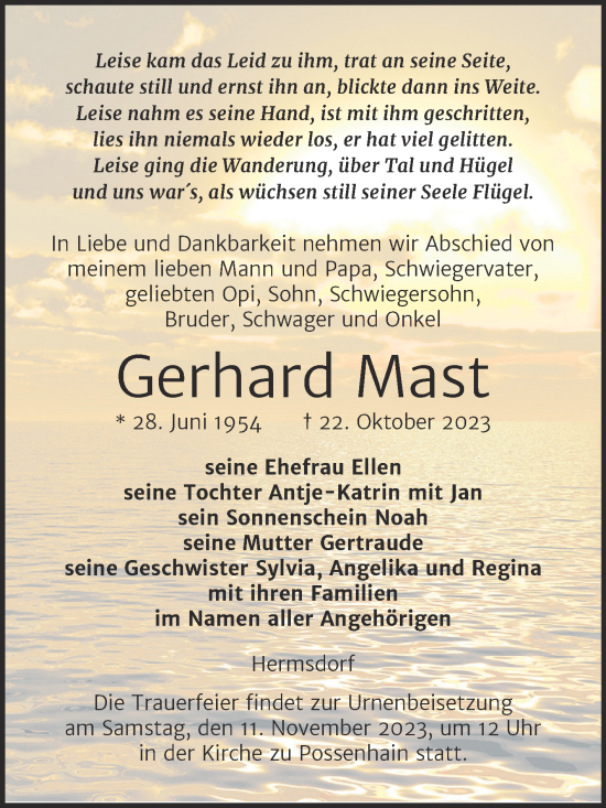 Traueranzeige von Gerhard Mast von Wochenspiegel Naumburg/Nebra