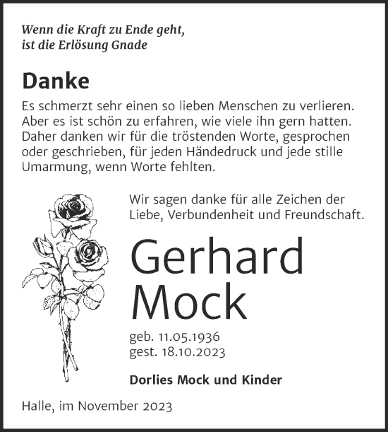Traueranzeige von Gerhard Mock von Mitteldeutsche Zeitung Halle/Saalkreis
