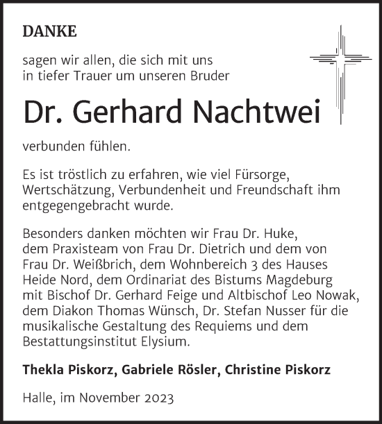 Traueranzeige von Gerhard Nachtwei von Mitteldeutsche Zeitung Dessau-Roßlau
