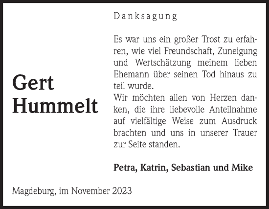 Traueranzeige von Gert Hummelt von Volksstimme Magdeburg