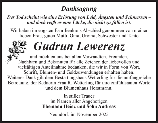 Traueranzeige von Gudrun Lewerenz von Volksstimme Staßfurt