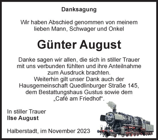 Traueranzeige von Günter August von Volksstimme Halberstadt