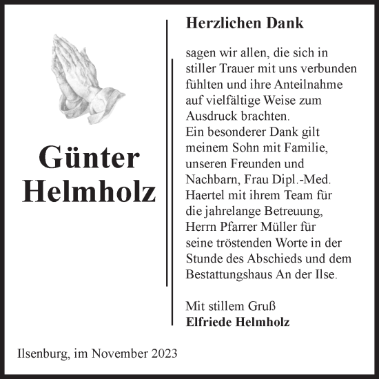 Traueranzeige von Günter Helmholz von Volksstimme Wernigerode
