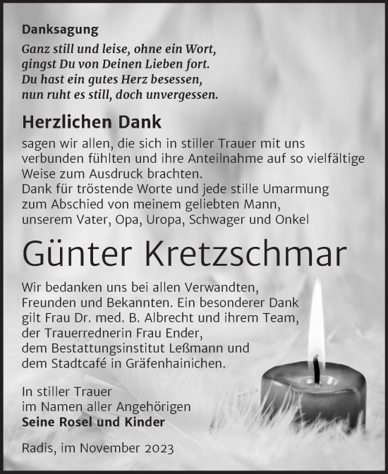 Traueranzeige von Günter Kretzschmar von Trauerkombi Wittenberg