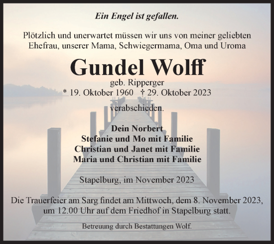 Traueranzeige von Gundel Wolff von Volksstimme Wernigerode