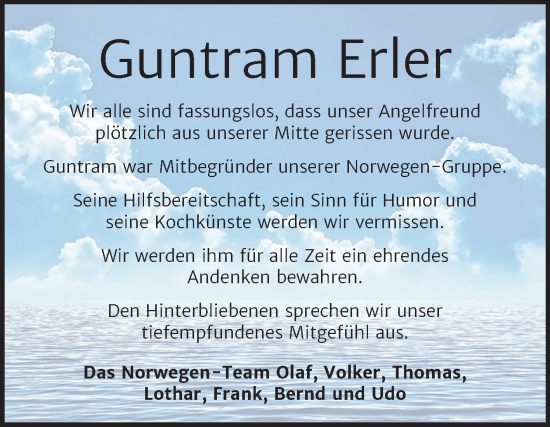 Traueranzeige von Guntram Erler von Wochenspiegel Naumburg/Nebra