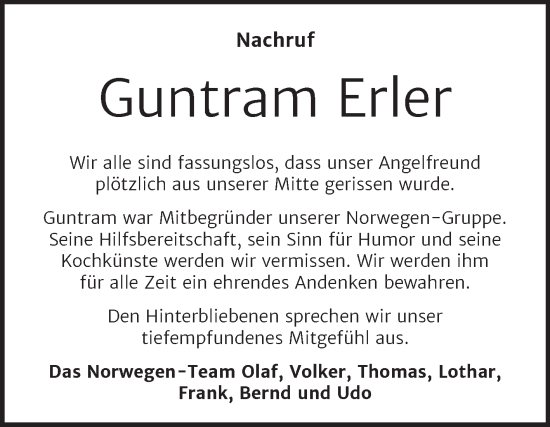 Traueranzeige von Guntram Erler von Wochenspiegel Naumburg/Nebra