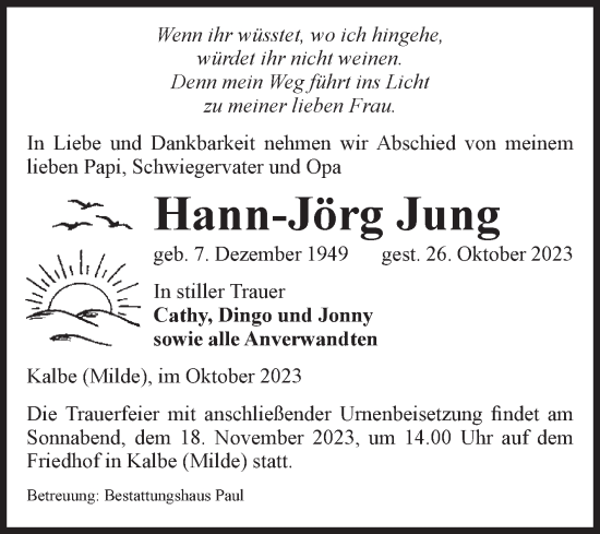 Traueranzeige von Hann-Jörg Jung von Volksstimme Altmark West