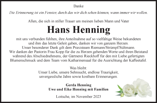 Traueranzeige von Hans Henning von Volksstimme Haldensleben/Wolmirstedt