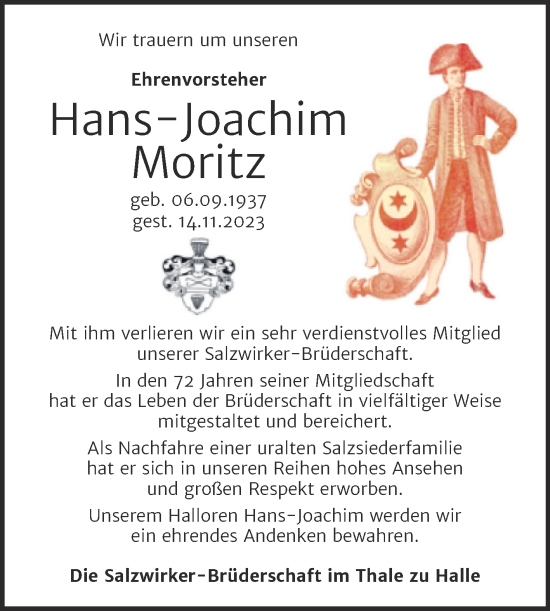 Traueranzeige von Hans-Joachim Moritz von Mitteldeutsche Zeitung Halle/Saalkreis