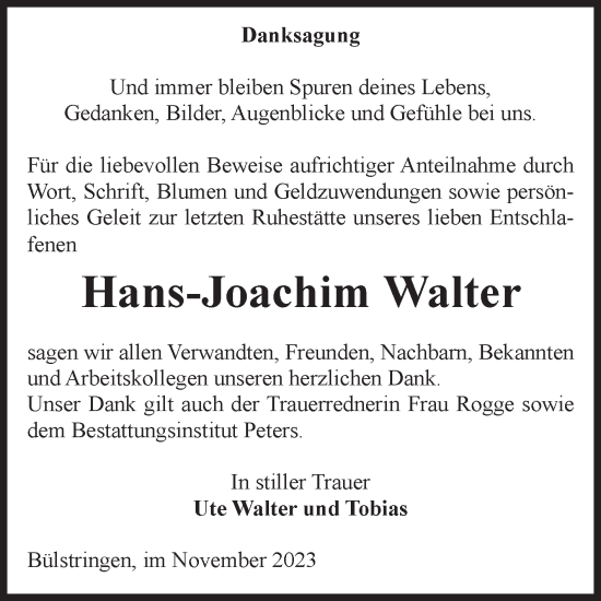 Traueranzeige von Hans-Joachim Walter von Volksstimme Haldensleben/Wolmirstedt