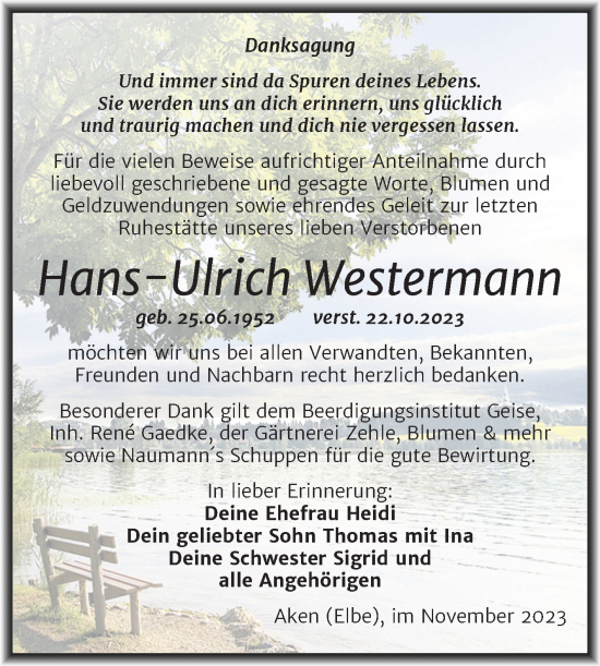Traueranzeige von Hans-Ulrich Westermann von Trauerkombi Köthen