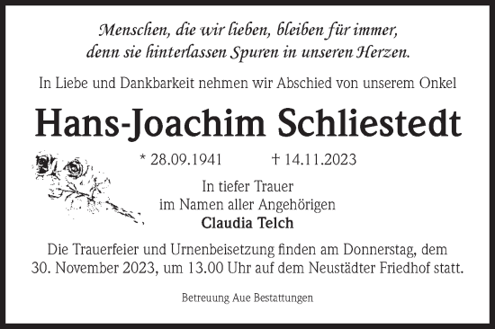 Traueranzeige von Hans Joachim Schliestedt von Volksstimme Magdeburg