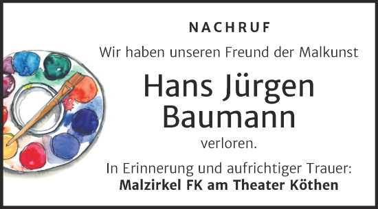 Traueranzeige von Hans Jürgen Baumann von Super Sonntag Köthen