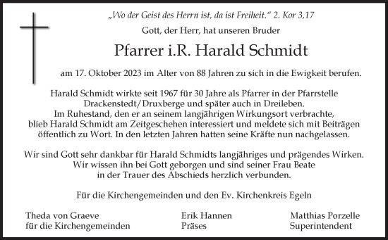 Traueranzeige von Harald Schmidt von Volksstimme Oschersleben/Wanzleben