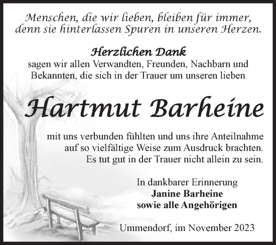 Traueranzeige von Hartmut Barheine von Volksstimme Oschersleben/Wanzleben