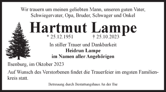 Traueranzeige von Hartmut Lampe von Volksstimme Wernigerode