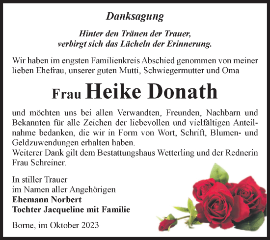 Traueranzeige von Heike Donath von Volksstimme Staßfurt