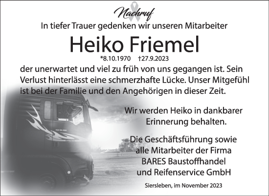 Traueranzeige von Heiko Friemel 