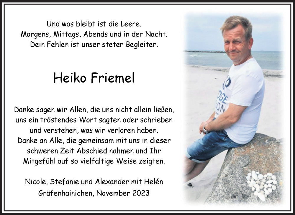  Traueranzeige für Heiko Friemel vom 11.11.2023 aus Trauerkombi Wittenberg