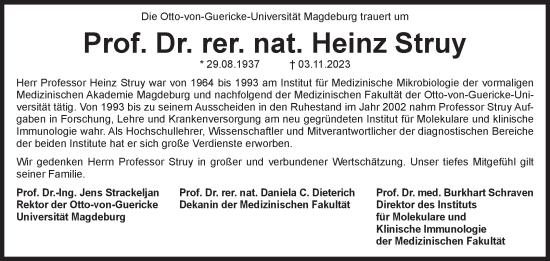 Traueranzeige von Heinz Struy von Volksstimme Magdeburg