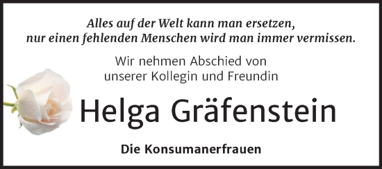 Traueranzeige von Helga Gräfenstein von Trauerkombi Aschersleben