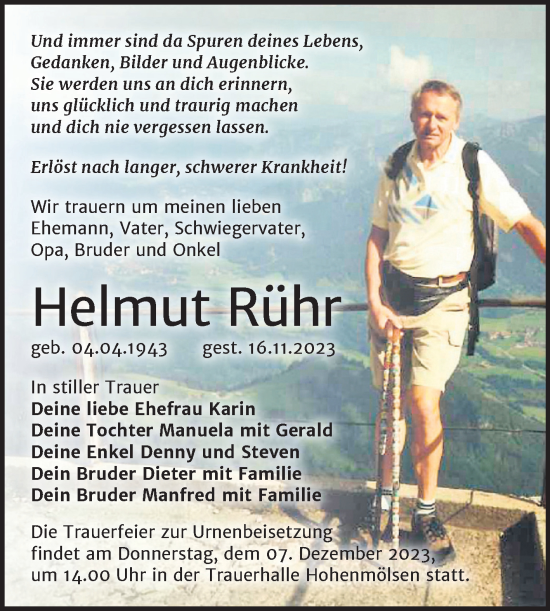 Traueranzeige von Helmut Rühr von Trauerkombi Weißenfels